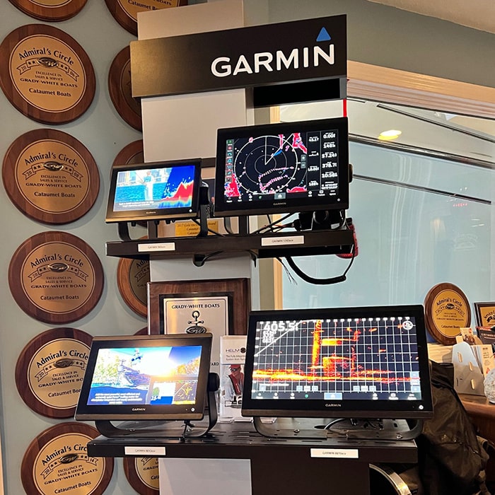 garmin electronics display at cataumet boats marine store